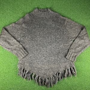 Vintage 90s Y2K White Stag Brown Cozy Knit Fringe Mock Neck Sweater Sz L